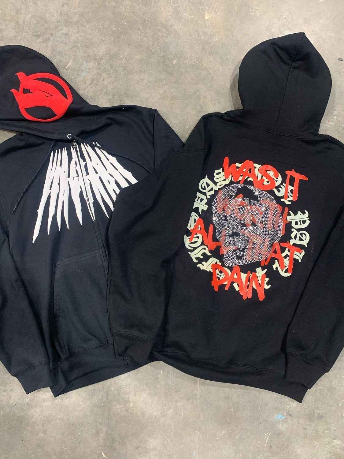 Men's Rhinestone Letter Zip Up Hoodie - Damned Threads